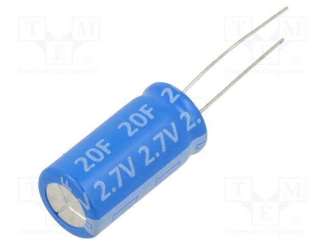 Supercapacitor; THT; 20F; 2.7VDC; Ø12.5x25mm