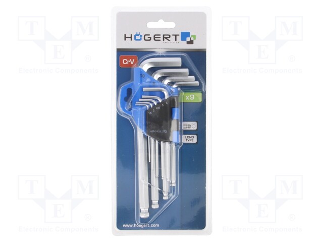 Wrenches set; hex key,spherical; Chrom-vanadium steel; 9pcs.