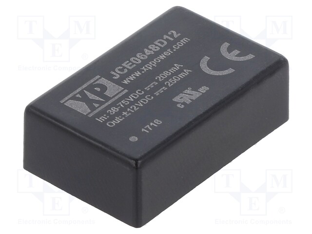 Isolated Board Mount DC/DC Converter, 2:1 Input, ITE, 2 Output, 6 W, 12 V, 250 mA, -12 V