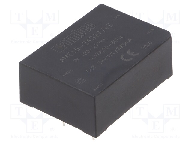 Converter: AC/DC; 15W; Uout: 24VDC; Iout: 0.625A; 83%; Mounting: PCB