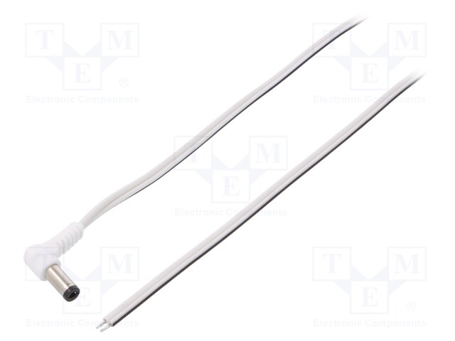 Cable; wires,DC 5,5/2,1 plug; angled; 0.5mm2; white; 0.2m