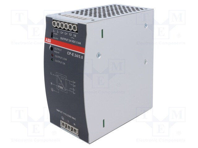 Power supply: switched-mode; 24VDC; 5A; Mounting: DIN