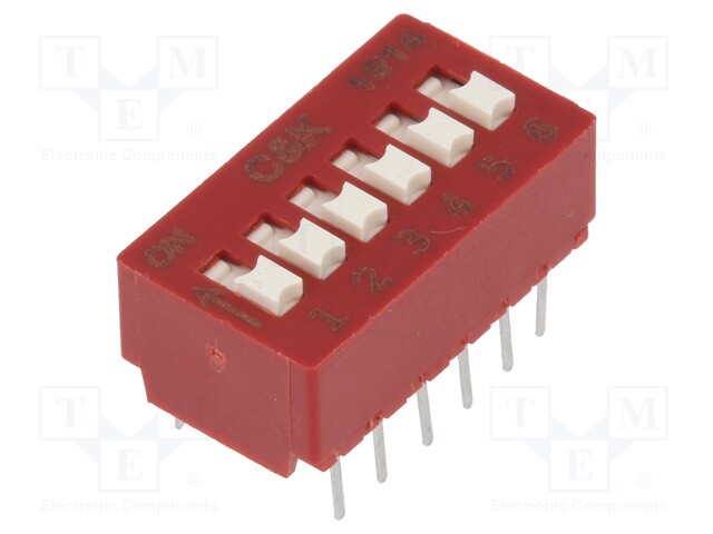 Switch: DIP-SWITCH; Poles number: 6; 0.1A/50VDC; Pos: 2; -40÷85°C