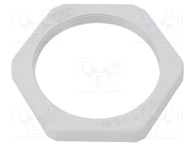 Nut; M50; polyamide; D: 8mm; Spanner: 60mm; light grey; Pitch: 1,5