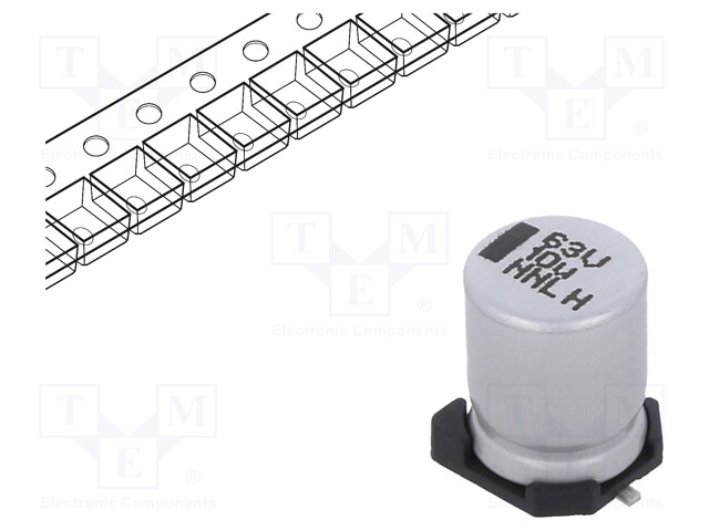 Capacitor: electrolytic; 10uF; 63VDC; 8x8x10mm; ±20%; -55÷125°C