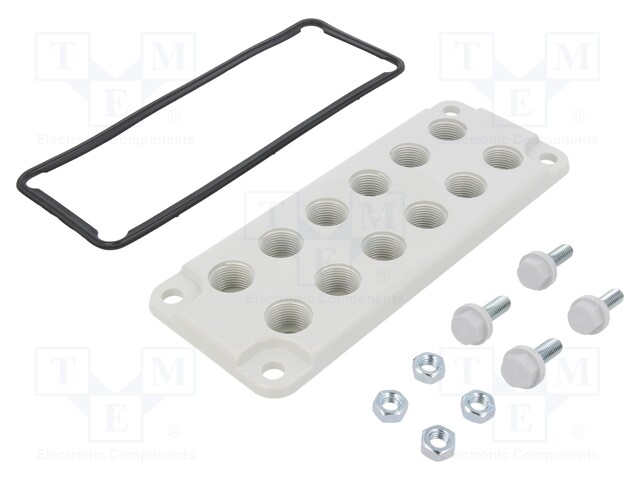 Multigate grommet; polycarbonate; grey; Holes no: 12; IP65