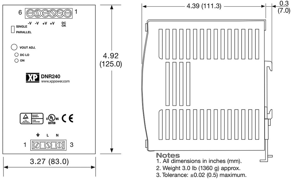 Power supply: switched-mode; 240W; 24VDC; 22.5÷28.5VDC; 20A; 89%