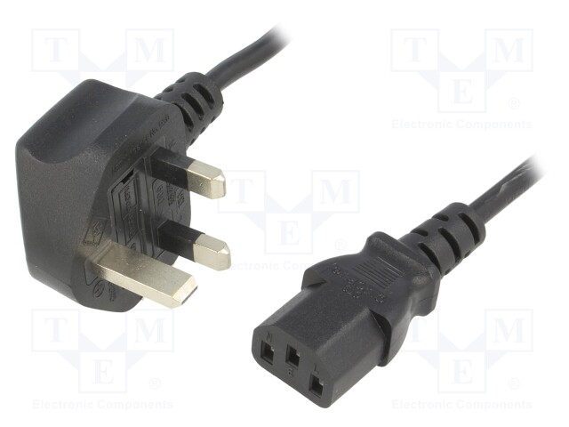 Cable; BS 1363 (G) plug,IEC C13 female; 1.8m; black; PVC; 10A