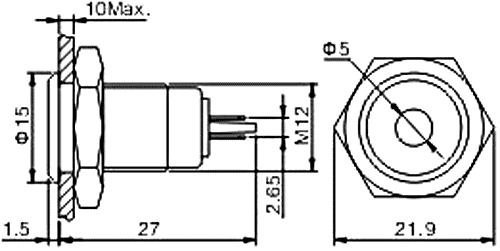 Cutout: Ø12mm; IP65; for soldering; Body: silver; 1.5kV; 50mΩ; 5N