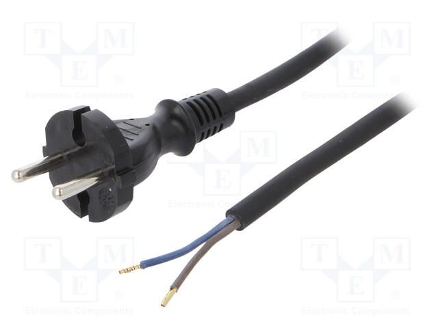 Cable; CEE 7/17 (C) plug,wires; 4m; black; rubber; 2x1mm2; 16A