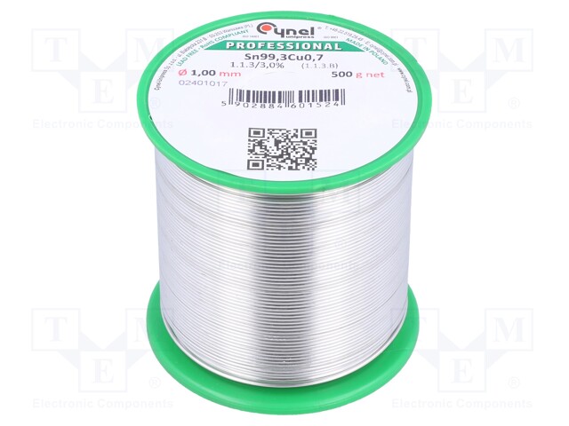 Soldering wire; Sn99,3Cu0,7; 1mm; 500g; lead free; Package: reel