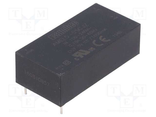 Converter: AC/DC; 5W; Uout: 5VDC; Iout: 1A; 78%; Mounting: PCB; 4kV