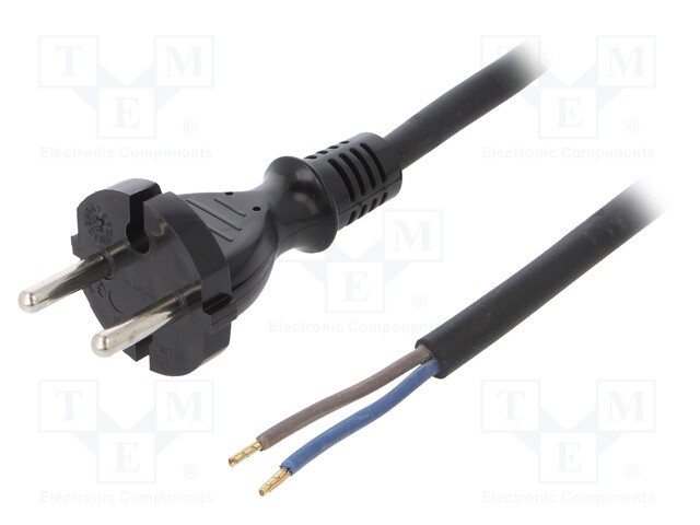 Cable; CEE 7/17 (C) plug,wires; 4.5m; black; rubber; 2x1,5mm2; 16A