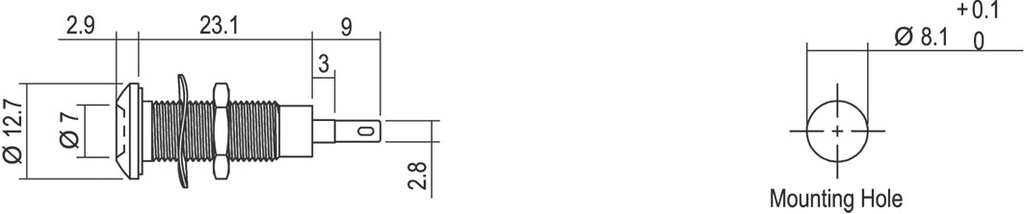 Indicator: LED; flat; 48VDC; Cutout: Ø8.1mm; IP67; stainless steel