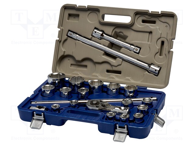 Wrenches set; 6-angles,socket spanner; Mounting: 3/4"; 21pcs.