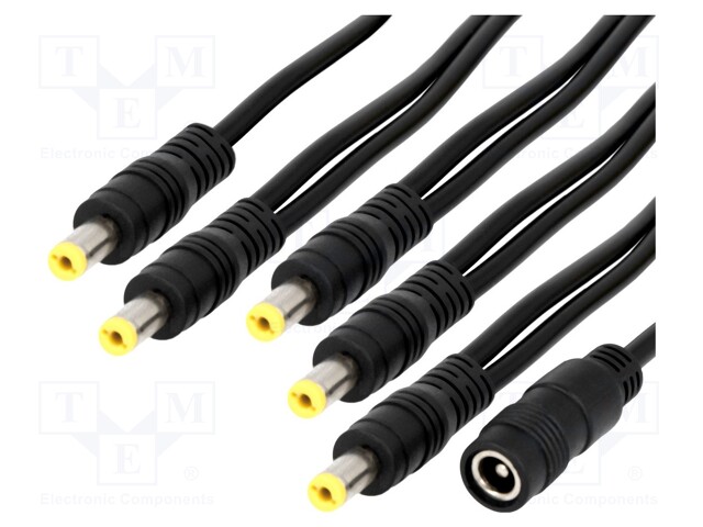 Cable; DC 5,5/2,1 socket,DC 5,5/2,1 plug x5; straight; 0.5mm2