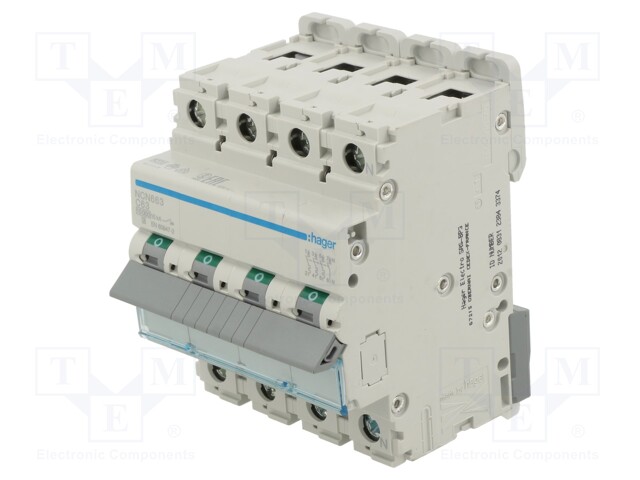 Circuit breaker; 230/400VAC; Inom: 63A; Poles: 3+N; DIN; Charact: C