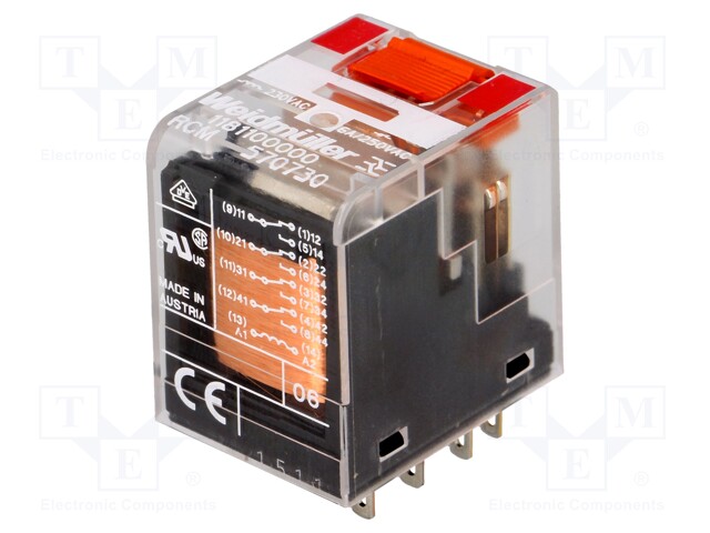 Relay: electromagnetic; 4PDT; Ucoil: 230VAC; 6A/240VAC; 6A/24VDC