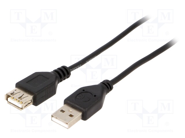 Cable; USB 2.0; USB A socket,USB A plug; 0.75m; black