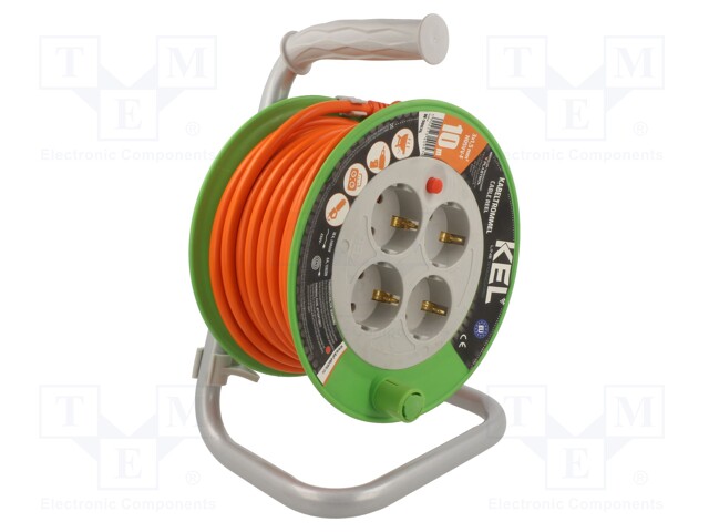 Extension lead; reel; Sockets: 4; PVC; orange; 3x1,5mm2; 10m; 16A
