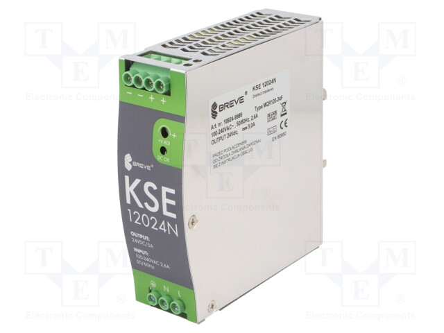 Power supply: switched-mode; 120W; 24VDC; 5A; 90÷264VAC; DIN; IP20