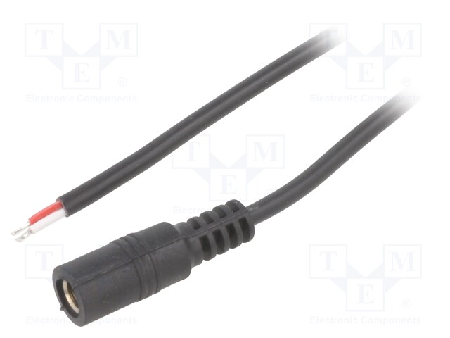 Cable; wires,DC 5,5/2,5 socket; straight; 0.5mm2; black; 1.5m