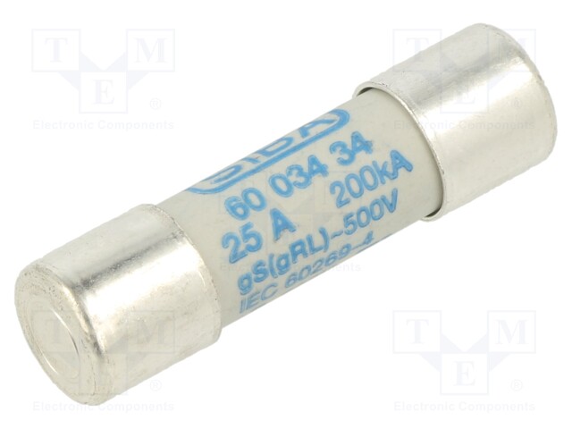 Fuse: fuse; gRL,gS; 25A; 600VAC; ceramic,cylindrical; 10,3x38mm