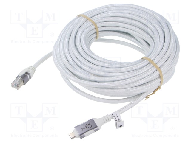 Cable; USB 3.1; RJ45 plug,USB C plug; nickel plated; 15m; white