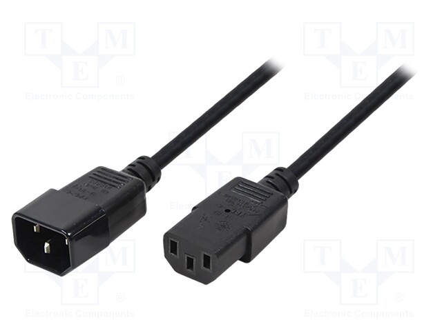 Cable; IEC C13 female,IEC C14 male; 1.8m; black; 10A; 250V