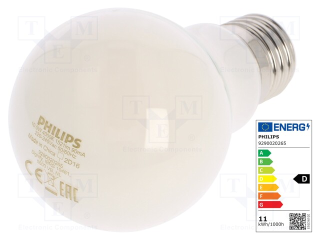 LED lamp; neutral white; E27; 230VAC; 1521lm; 10.5W; 4000K