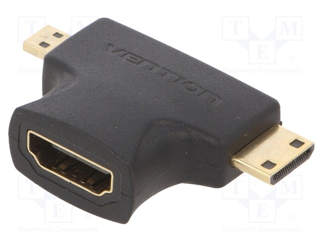 Adapter; HDMI socket,micro HDMI plug,mini HDMI plug; black