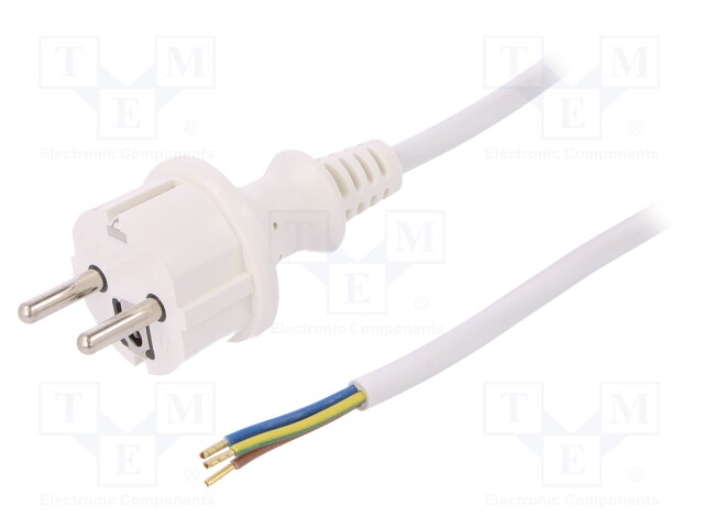 Cable; SCHUKO plug,CEE 7/7 (E/F) plug,wires; 3m; white; PVC; 16A