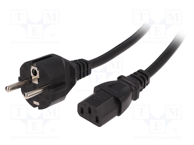 Cable; CEE 7/7 (E/F) plug,IEC C13 female; 1.5m; black; PVC; 16A