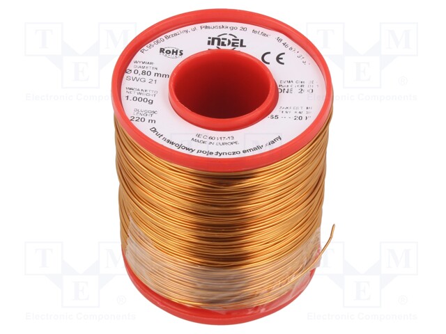 Coil wire; single coated enamelled; 0.8mm; 1kg; -65÷200°C