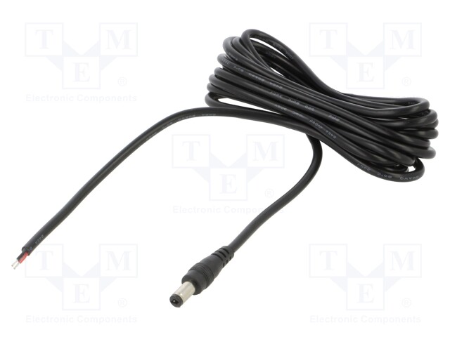 Cable; 2x0.5mm2; DC 5,5/2,1 plug; straight; black; 3m; -20÷80°C