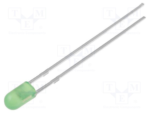 LED; 3mm; green; 10÷15mcd; 30°; Front: convex; without flange