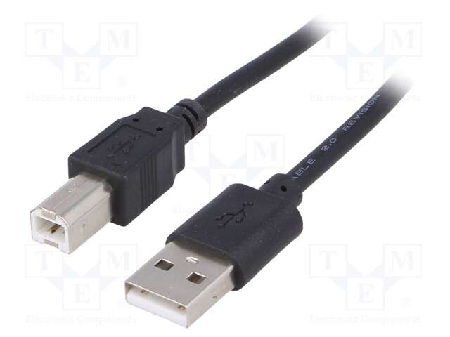 Cable; USB 2.0; USB A plug,USB B plug; nickel plated; 1.8m; black