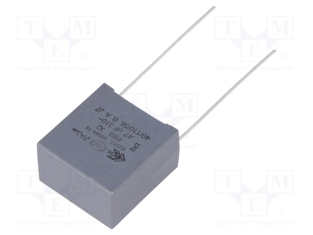 Capacitor: polypropylene; X2; 0.47uF; 15mm; ±10%; 18x19x11mm