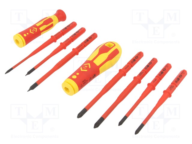 Screwdrivers; Pcs: 9; insulated; Package: case; 1kVAC