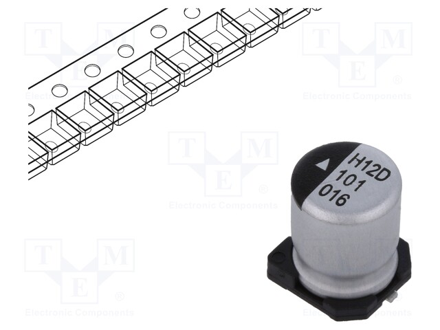 Capacitor: electrolytic; SMD; 100uF; 16VDC; Ø6.3x8mm; 1000h; 110mA