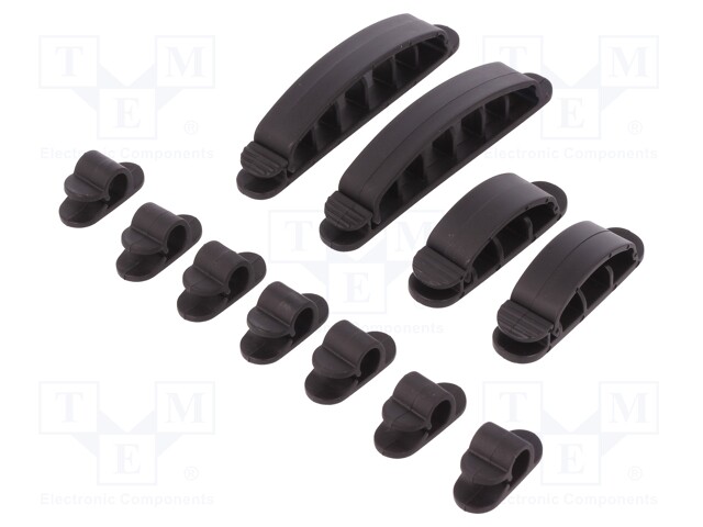 Set of clips; Colour: black; self-adhesive