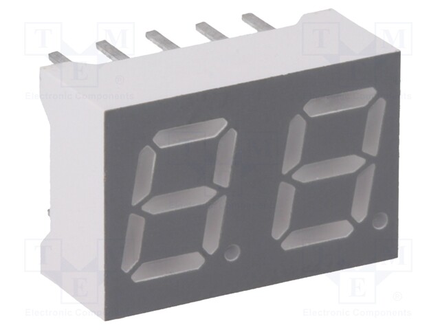 Display: LED; 7-segment; 7mm; 0.28"; No.char: 2; green; 0.8÷2mcd