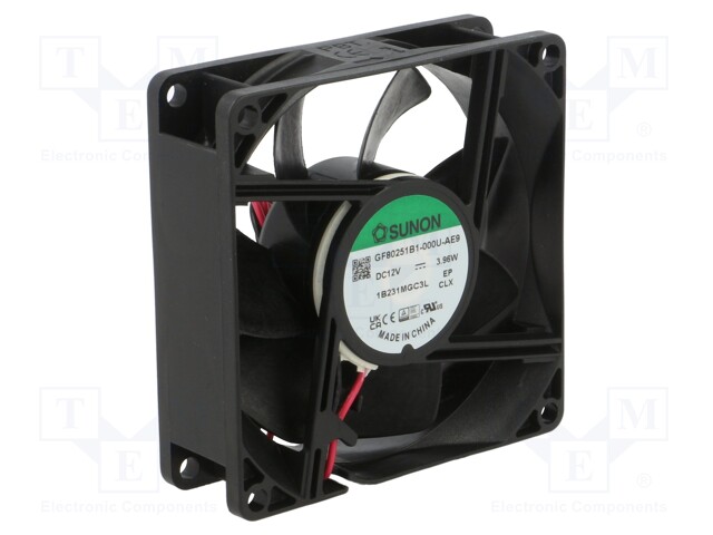 Fan: DC; axial; 12VDC; 80x80x25mm; 101.9m3/h; 47.5dBA; ball bearing