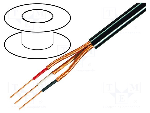 Wire: microphone cable; 3x0,14mm2; black; OFC; PVC; -15÷70°C; Ø5mm