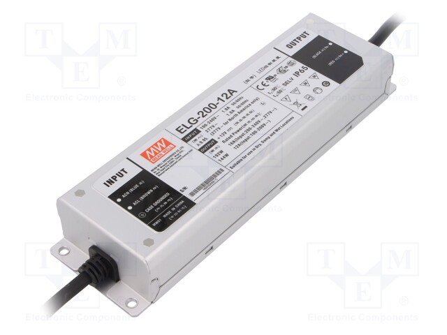 Power supply: switched-mode; LED; 192W; 12VDC; 11.2÷12.8VDC; 8÷16A