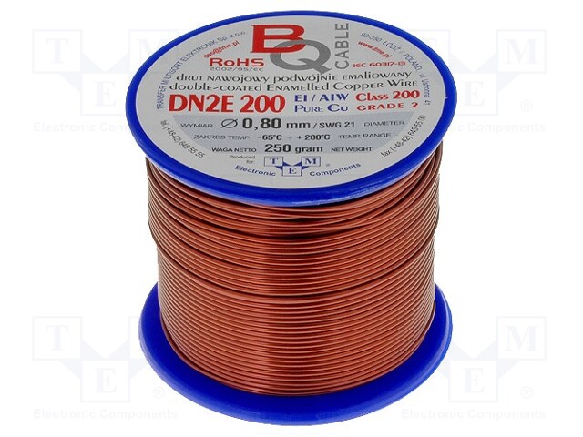 Coil wire; double coated enamelled; 0.8mm; 0,25kg; -65÷200°C