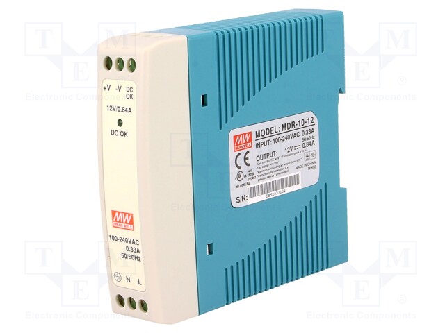 Power supply: switched-mode; 10W; 12VDC; 0.84A; 85÷264VAC; 170g