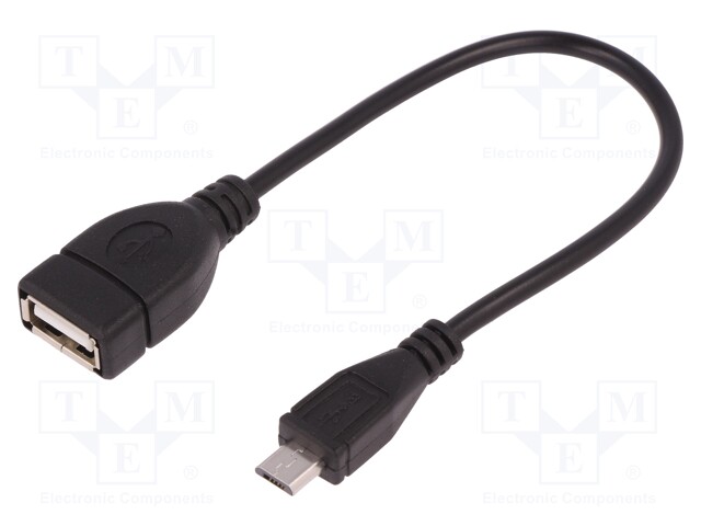 Cable; OTG,USB 2.0; USB A socket,USB B micro plug; 200mm; black