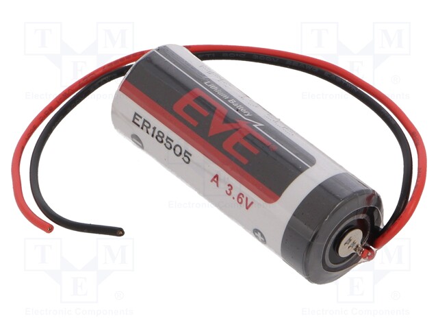 Battery: lithium; 3.6V; 18505; 150mm leads; Ø18.7x50.5mm; 3800mAh