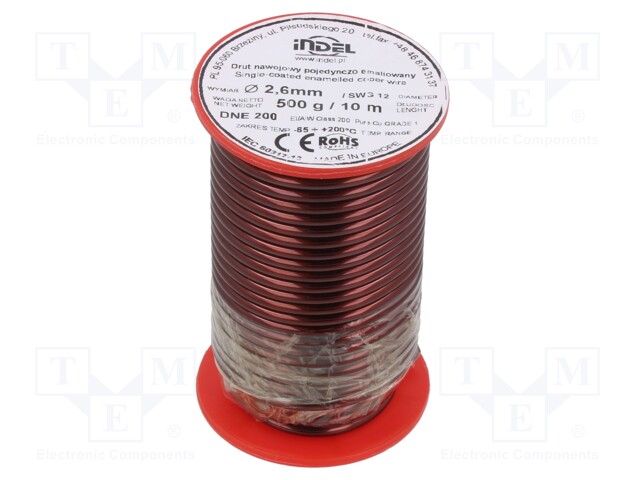 Coil wire; single coated enamelled; 2.6mm; 500g; -65÷200°C